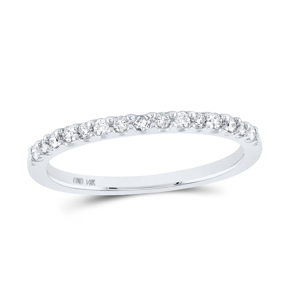 14kt White Gold Womens Round Diamond Wedding Single Row Band 1/6 Cttw