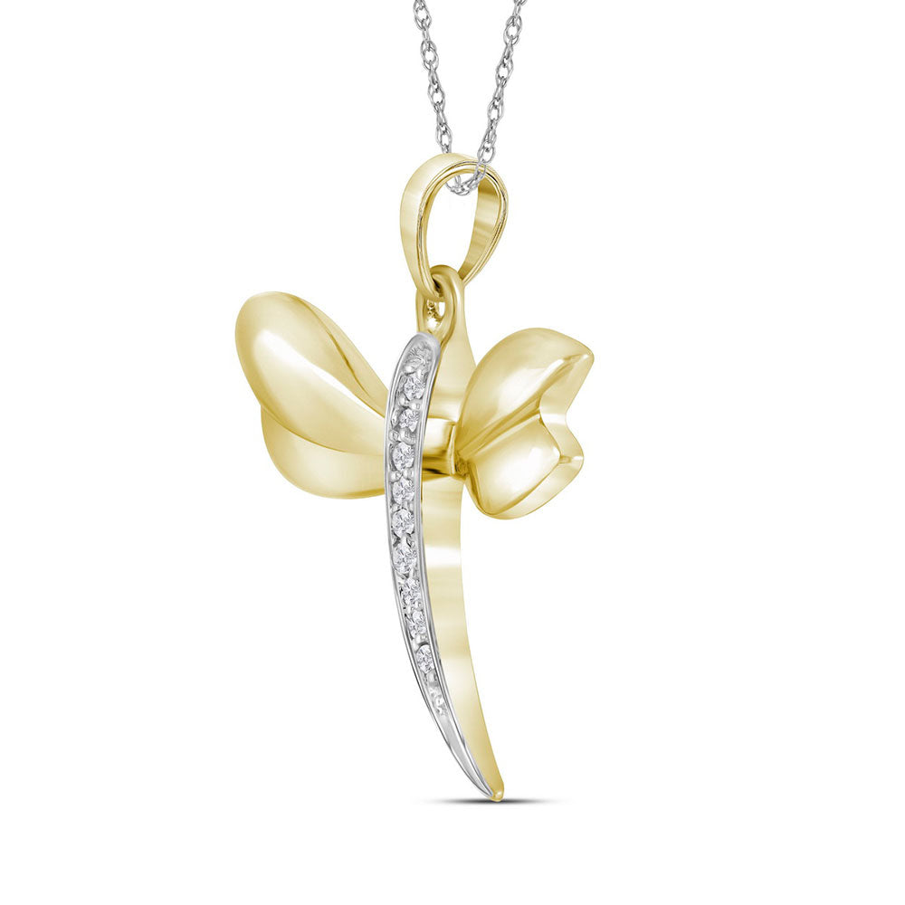 10kt Yellow Gold Womens Round Diamond Butterfly Pendant .03 Cttw