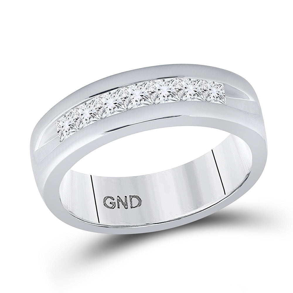 Gold Band Wedding Ring 1 Cttw Princess Natural Diamond Mens