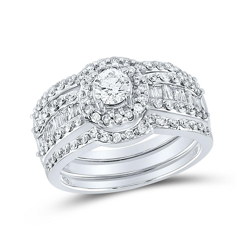 14kt White Gold Round Diamond Bridal Wedding Ring Band Set 1 Cttw