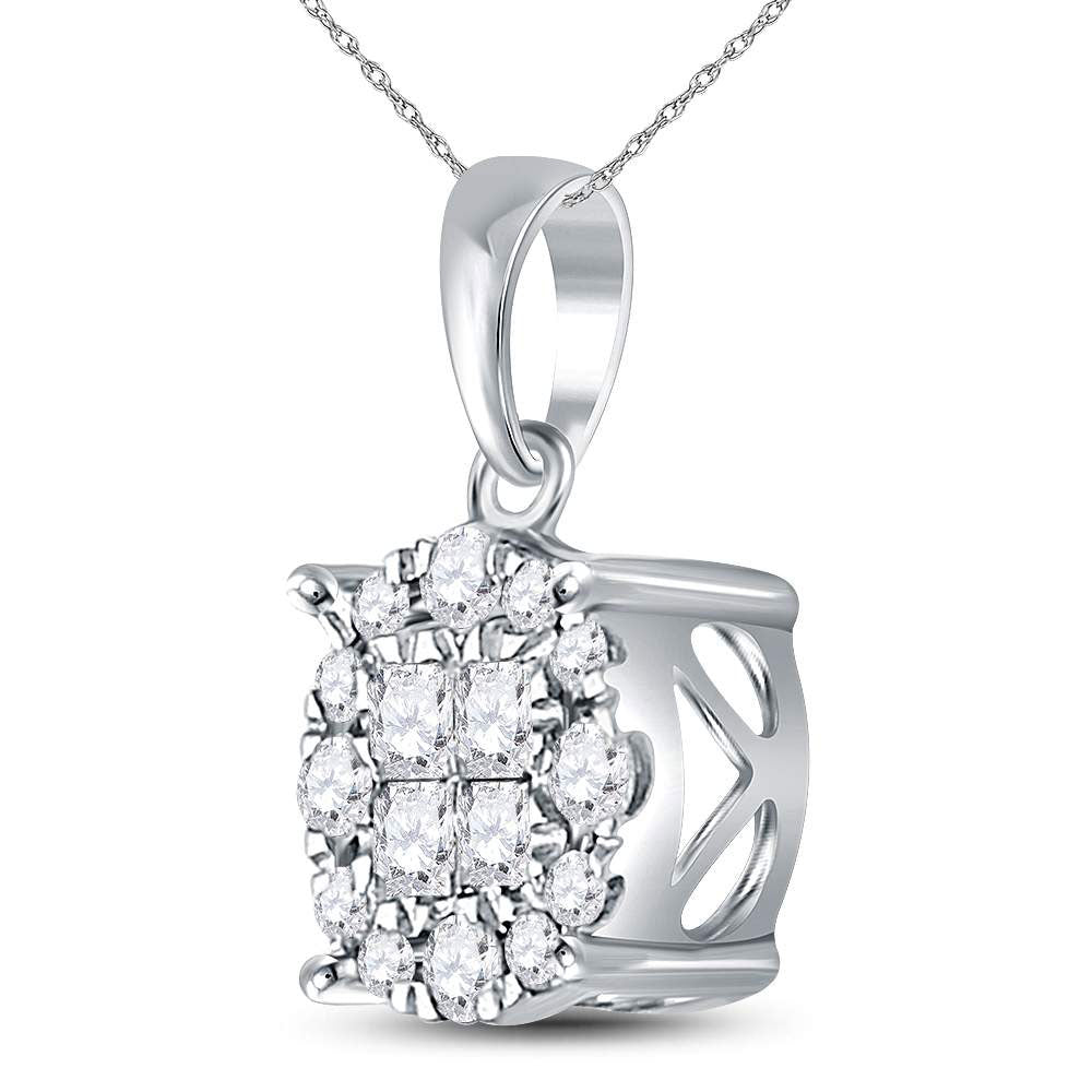 14kt White Gold Womens Princess Diamond Cluster Pendant 1/4 Cttw