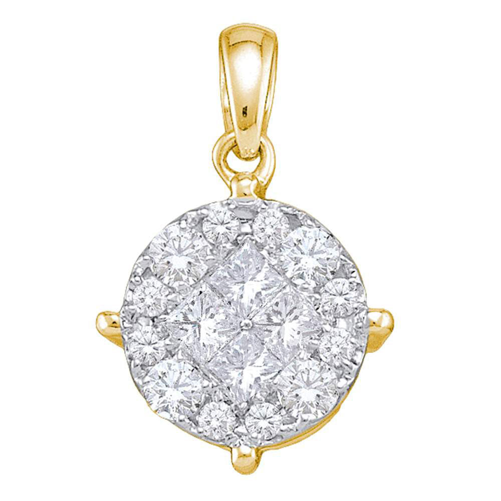 14kt Yellow Gold Womens Princess Diamond Cluster Pendant 1 Cttw