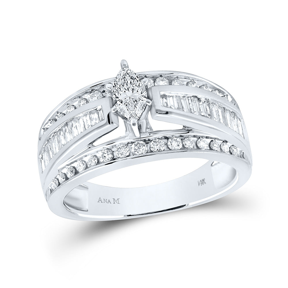 Gold Solitaire Bridal Wedding Engagement Ring 1 Cttw Marquise Natural Diamond Womens (5.36 grams)