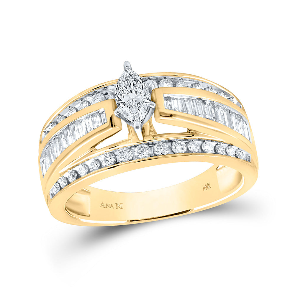 Gold Solitaire Bridal Wedding Engagement Ring 1 Cttw Marquise Natural Diamond Womens (5.36 grams)