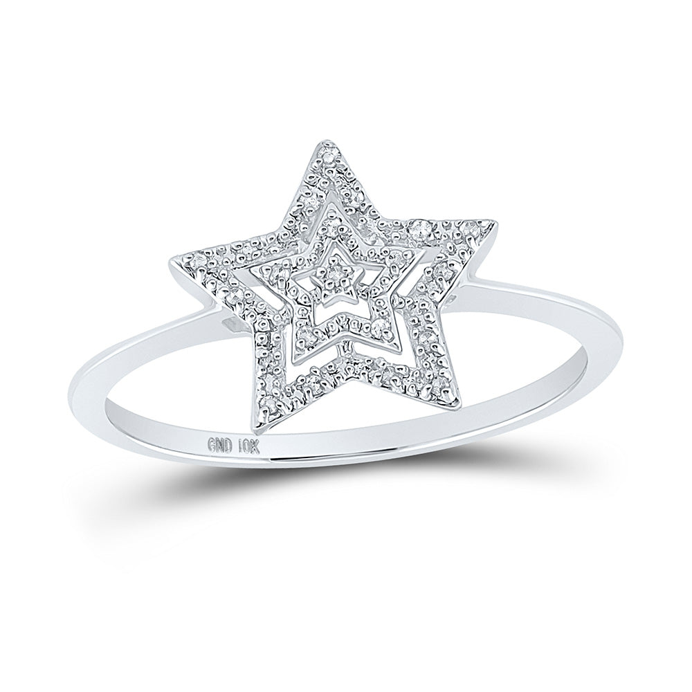 Diamond Star Ring 1/8 ct tw Baguette & Round-cut 10K White Gold