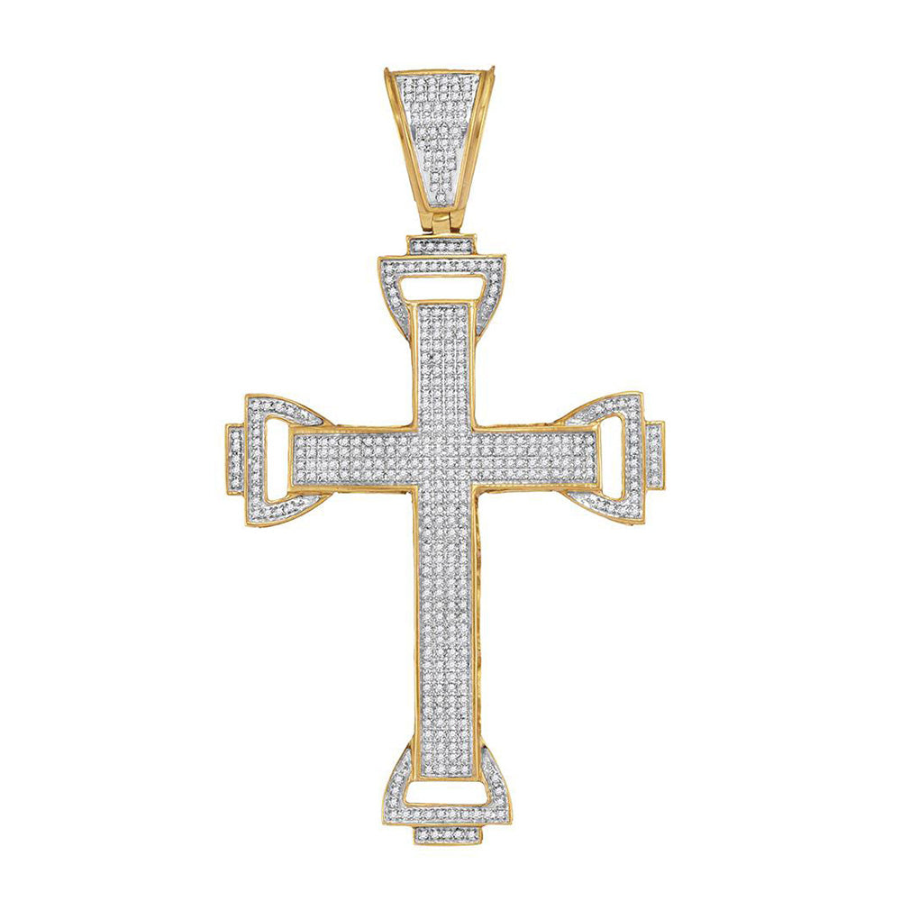 10kt Yellow Gold Mens Round Diamond Cross Charm Pendant 1 Cttw
