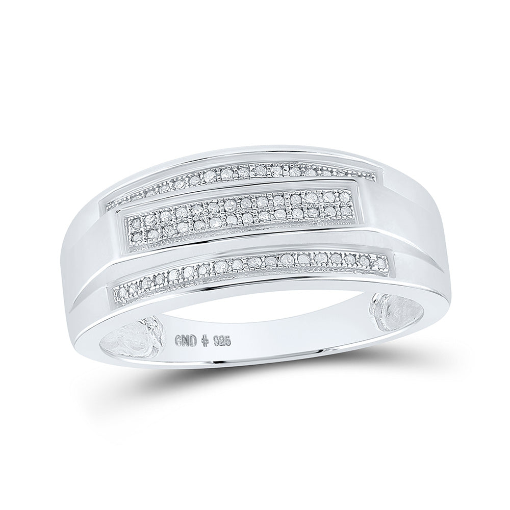 Sterling Silver Mens Round Pave-set Diamond Elevated Band Ring 1/5 Cttw