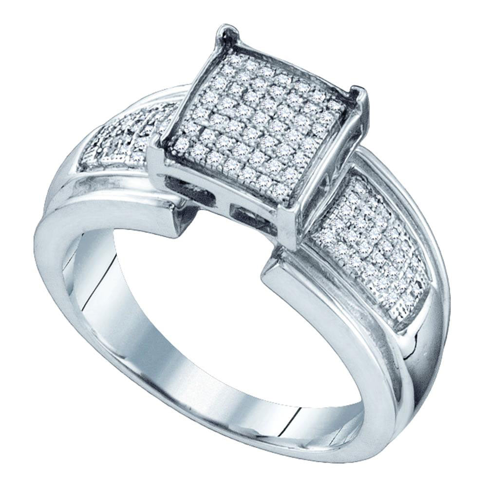 Sterling Silver Elevated Square Cluster Bridal Wedding Engagement Ring 1/3 Cttw Round Natural Diamond Womens (3.61 grams)