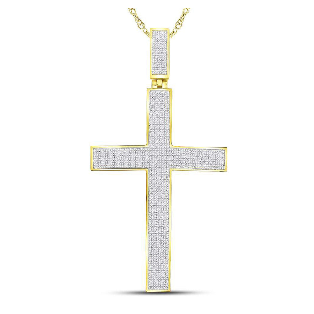 10kt Yellow Gold Mens Round Diamond Cross Charm Pendant 2-1/5 Cttw