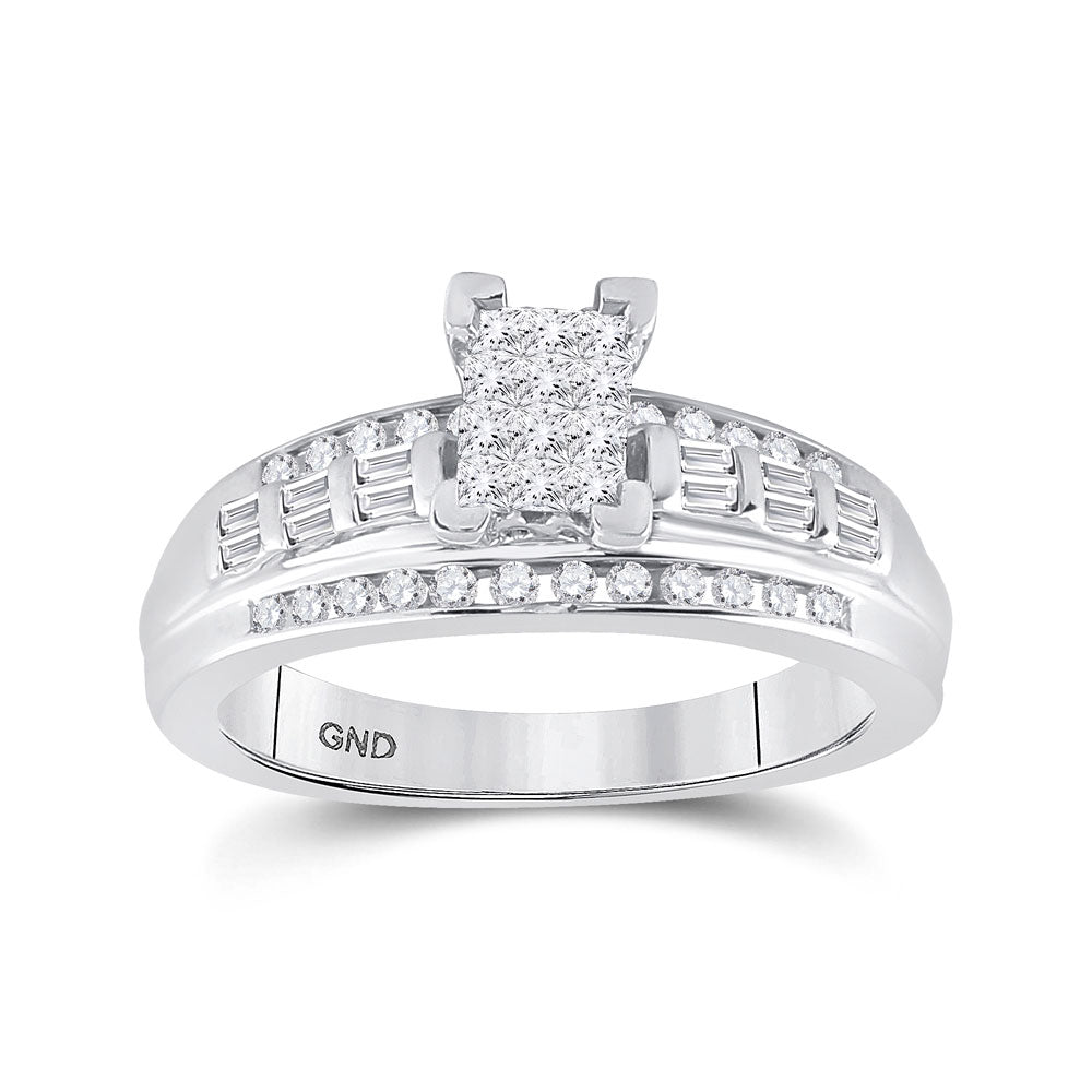 Sterling Silver Cluster Bridal Wedding Engagement Ring 1/2 Cttw Princess Natural Diamond Womens (3.83 grams)