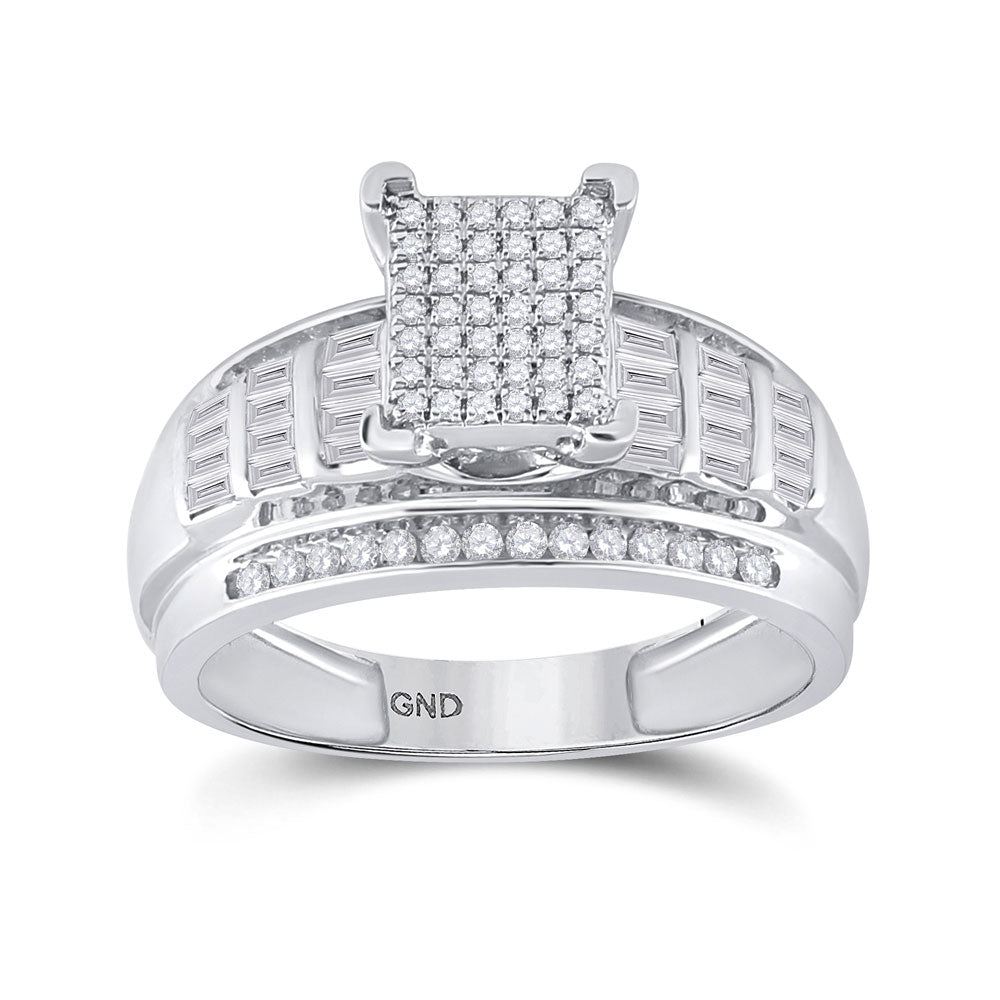 Sterling Silver Cluster Bridal Wedding Engagement Ring 5/8 Cttw Round Natural Diamond Womens (4.34 grams)