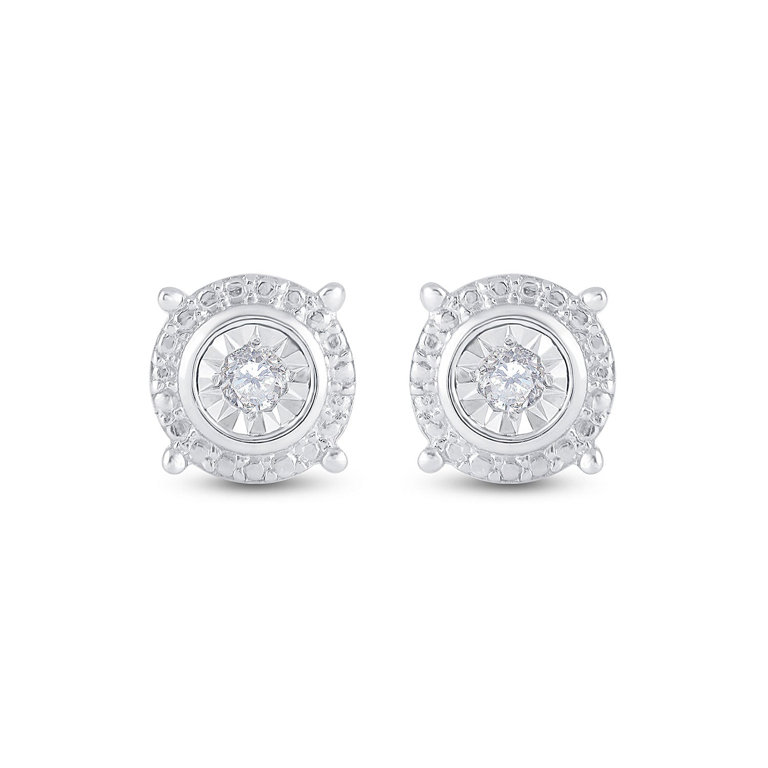 Sterling Silver Womens Round Diamond Stud Earrings 1/10 Cttw