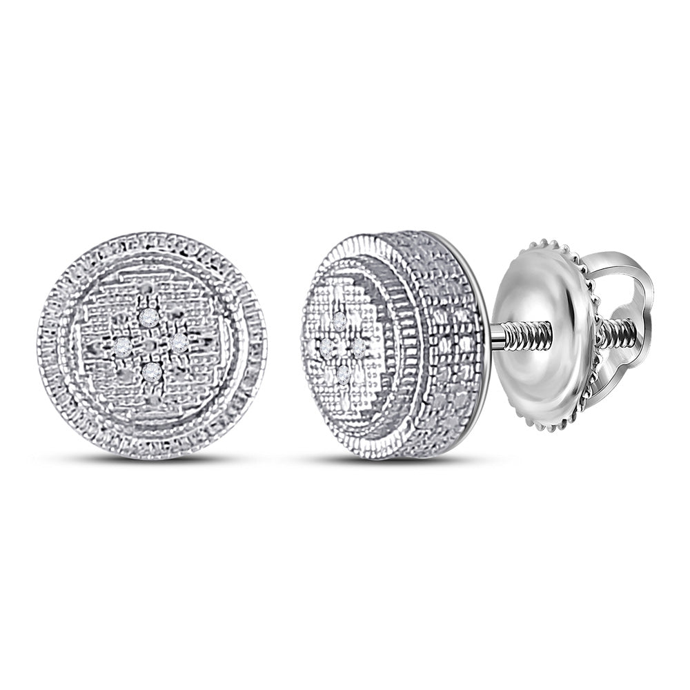 Sterling Silver Round Diamond Disk Circle Earrings .02 Cttw