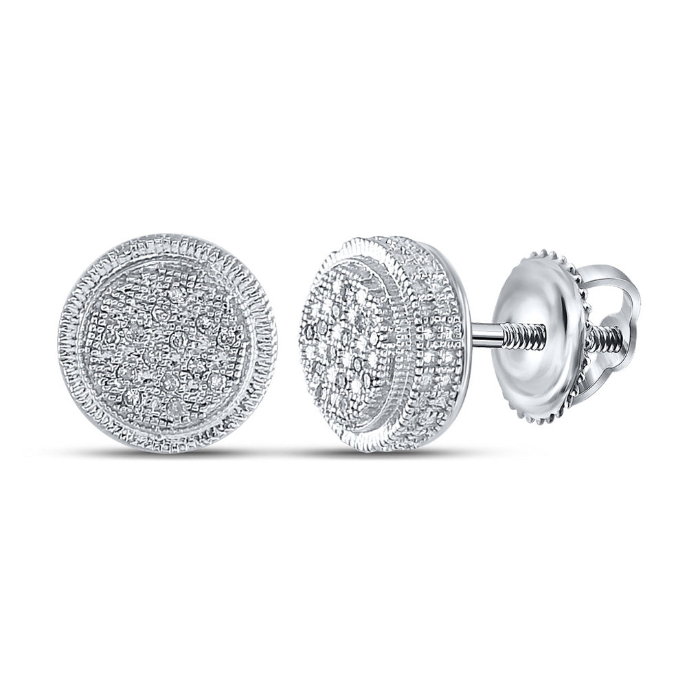 Sterling Silver Round Diamond Disk Circle Earrings 1/10 Cttw