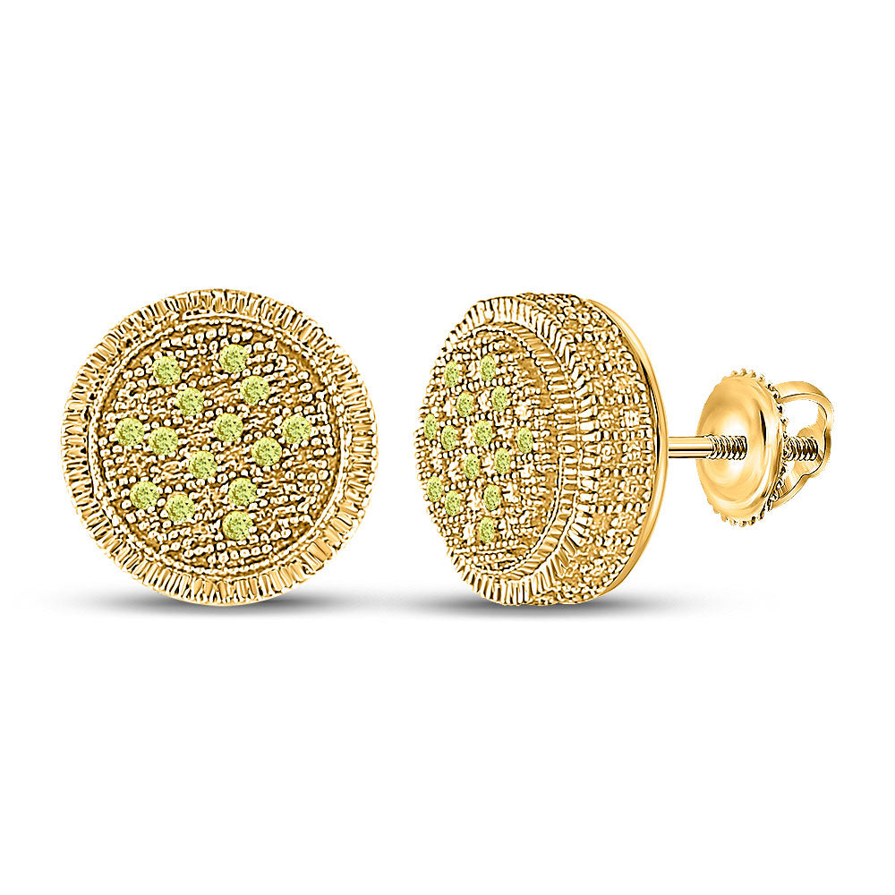 Yellow-tone Sterling Silver Round Color Enhanced Diamond Cluster Earrings 1/10 Cttw