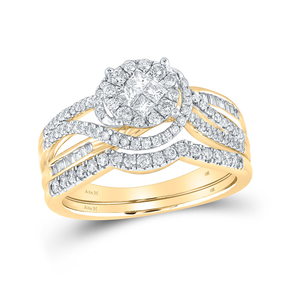 14kt Yellow Gold Princess Diamond Bridal Wedding Ring Band Set 3/4 Cttw