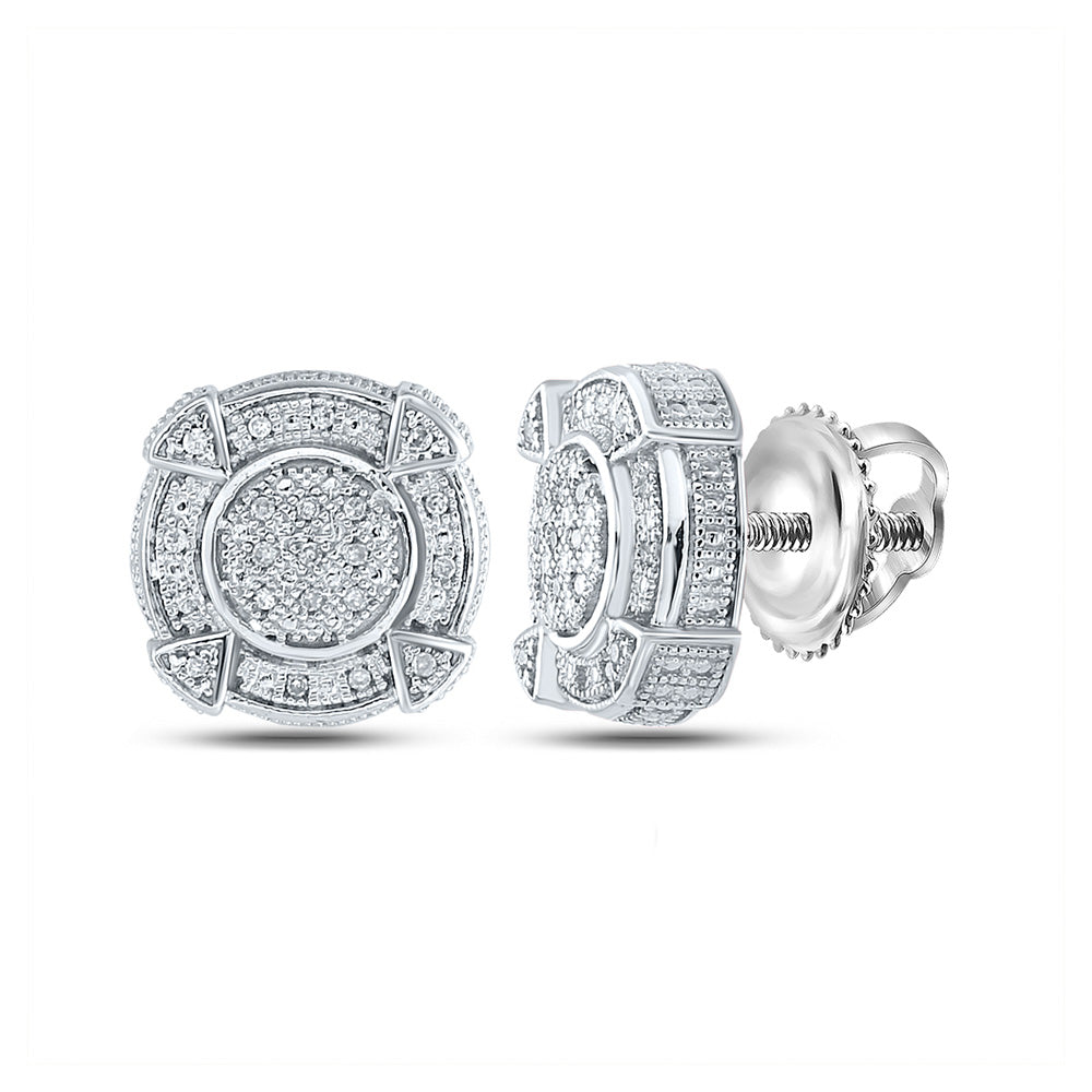 Sterling Silver Round Diamond Disk Circle Earrings 1/6 Cttw