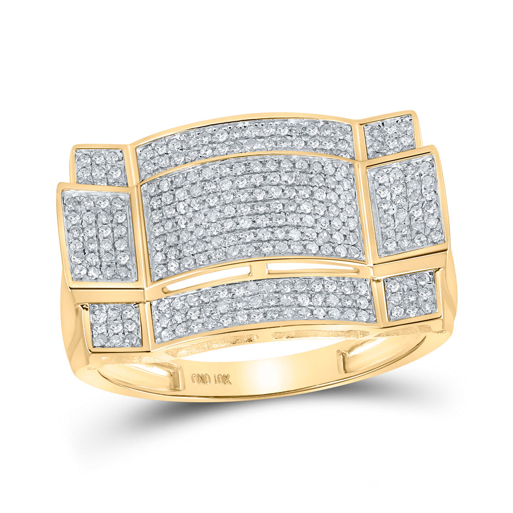 Gold Contoured Rectangle Cluster Ring 1/2 Cttw Round Natural Diamond Mens (4.19 grams)