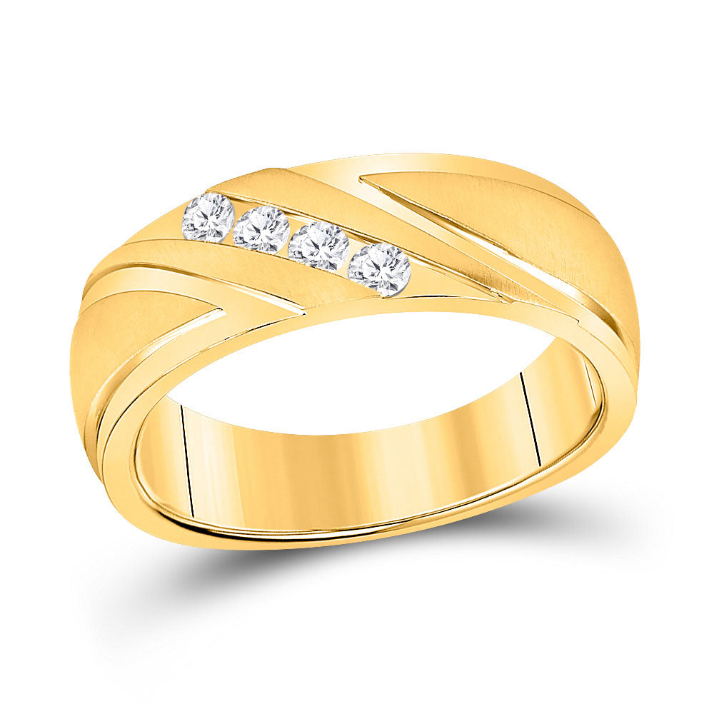 Gold Band Wedding Ring 1/4 Cttw Round Natural Diamond Mens