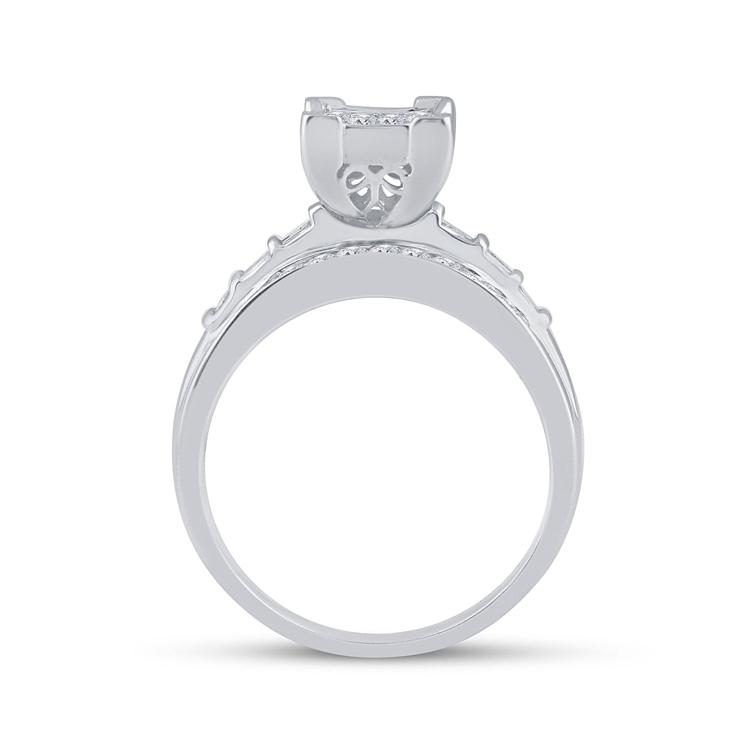 Sterling Silver Princess Diamond Cluster Bridal Wedding Engagement Ring 3/4 Cttw