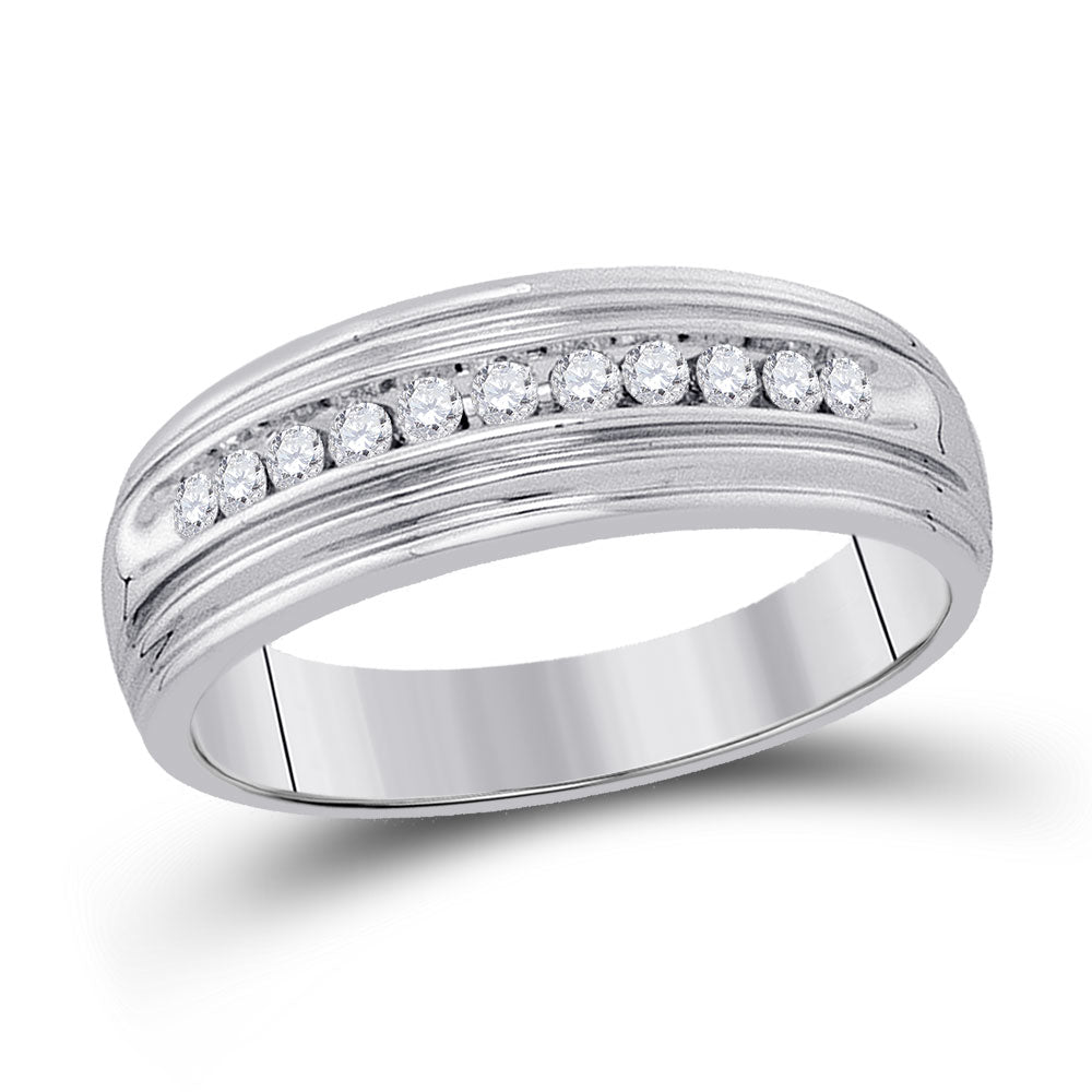 Sterling Silver Band Wedding Ring 1/4 Cttw Round Natural Diamond Mens (5.54 grams)