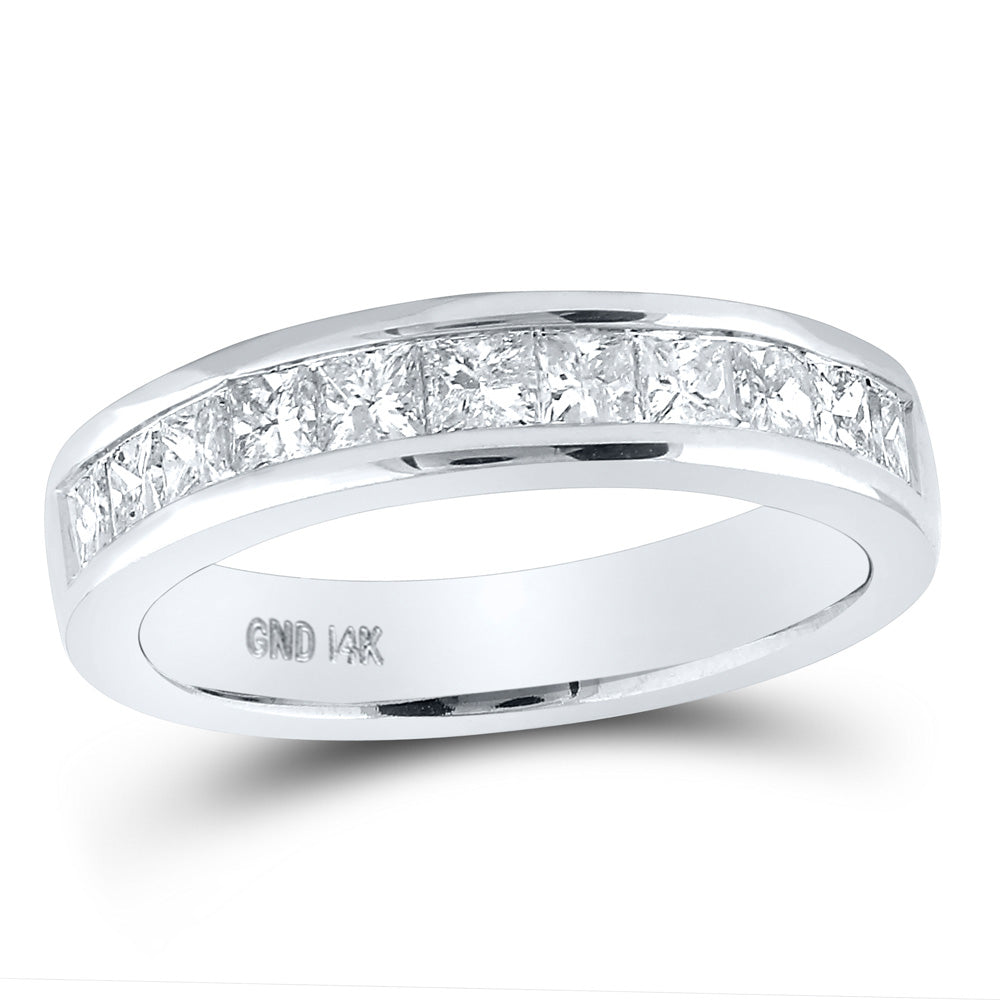Gold Single Row Band Wedding Band 1 Cttw Princess Natural Diamond Womens (4.67 grams)