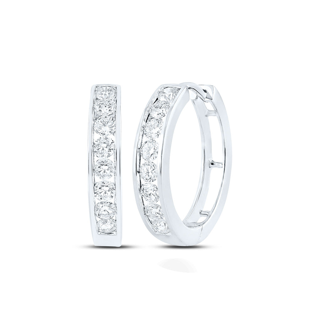 10kt White Gold Womens Round Diamond Timeless Hoop Earrings 1 Cttw