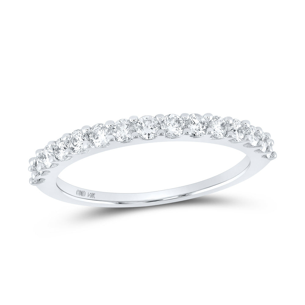 14kt White Gold Womens Round Diamond Wedding Anniversary Band 1/2 Cttw