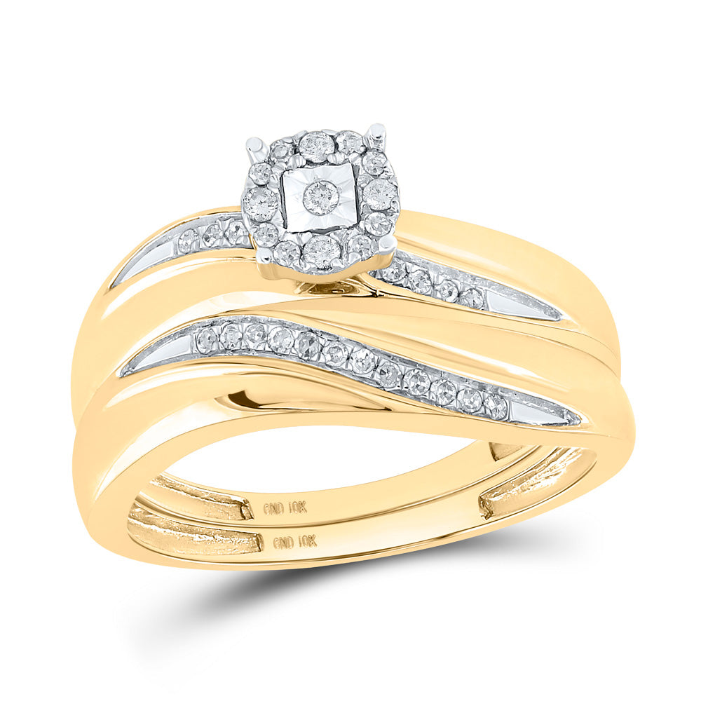 10kt Yellow Gold His Hers Round Diamond Solitaire Matching Wedding Set 1/5 Cttw