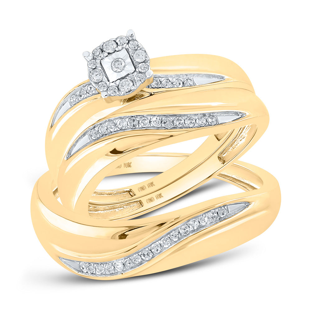 Gold Solitaire Matching Wedding Set 1/5 Cttw Round Natural Diamond His Hers