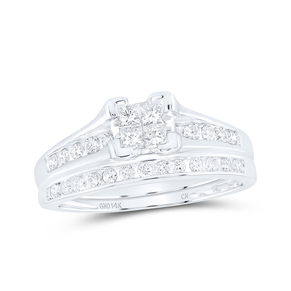14kt White Gold Princess Diamond Bridal Wedding Ring Band Set 1/2 Cttw