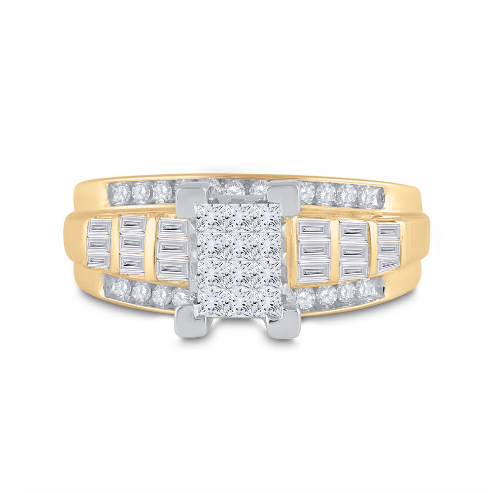 14kt Yellow Gold Princess Diamond Cluster Bridal Wedding Engagement Ring 7/8 Cttw