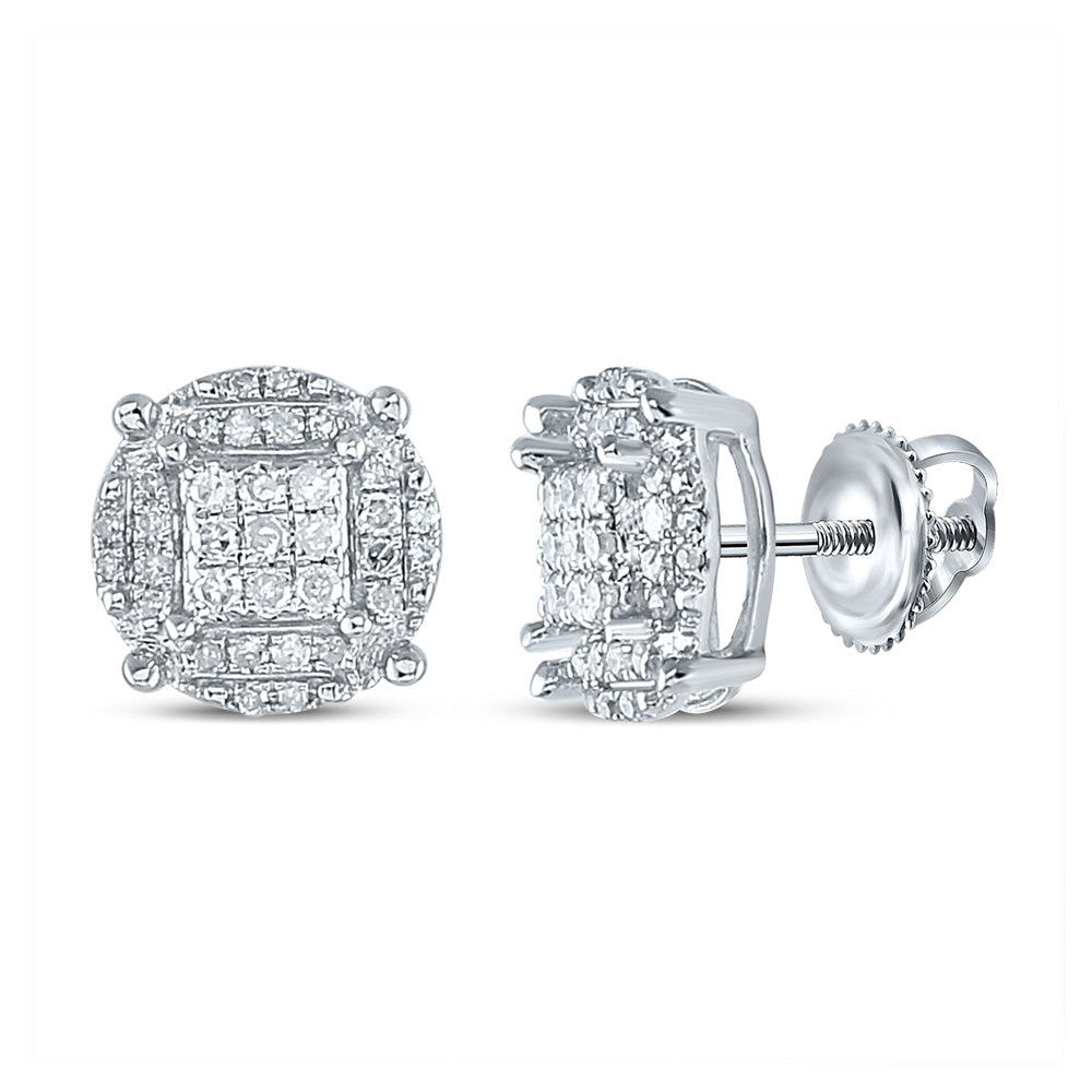 10kt White Gold Round Diamond Cluster Earrings 1/4 Cttw