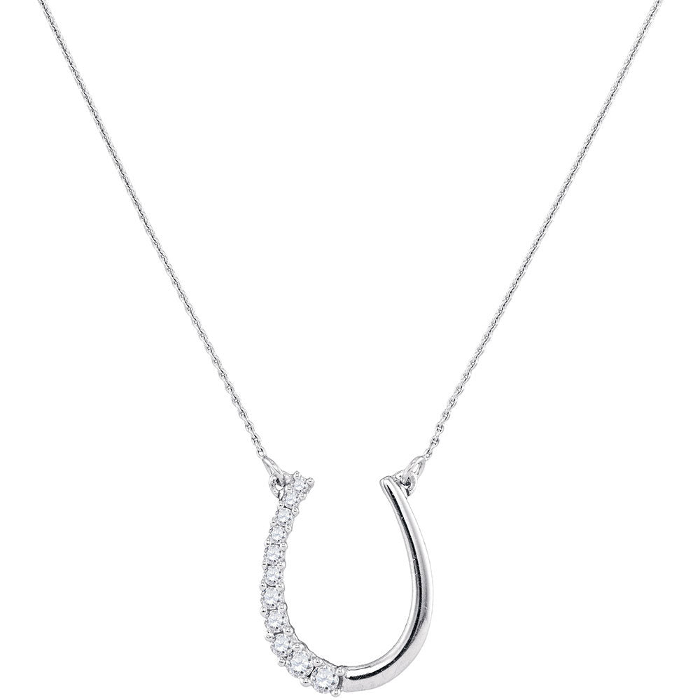 Gold Horseshoe Pendant Fashion Necklace 1/5 Cttw Round Natural Diamond Womens (1.63 grams)