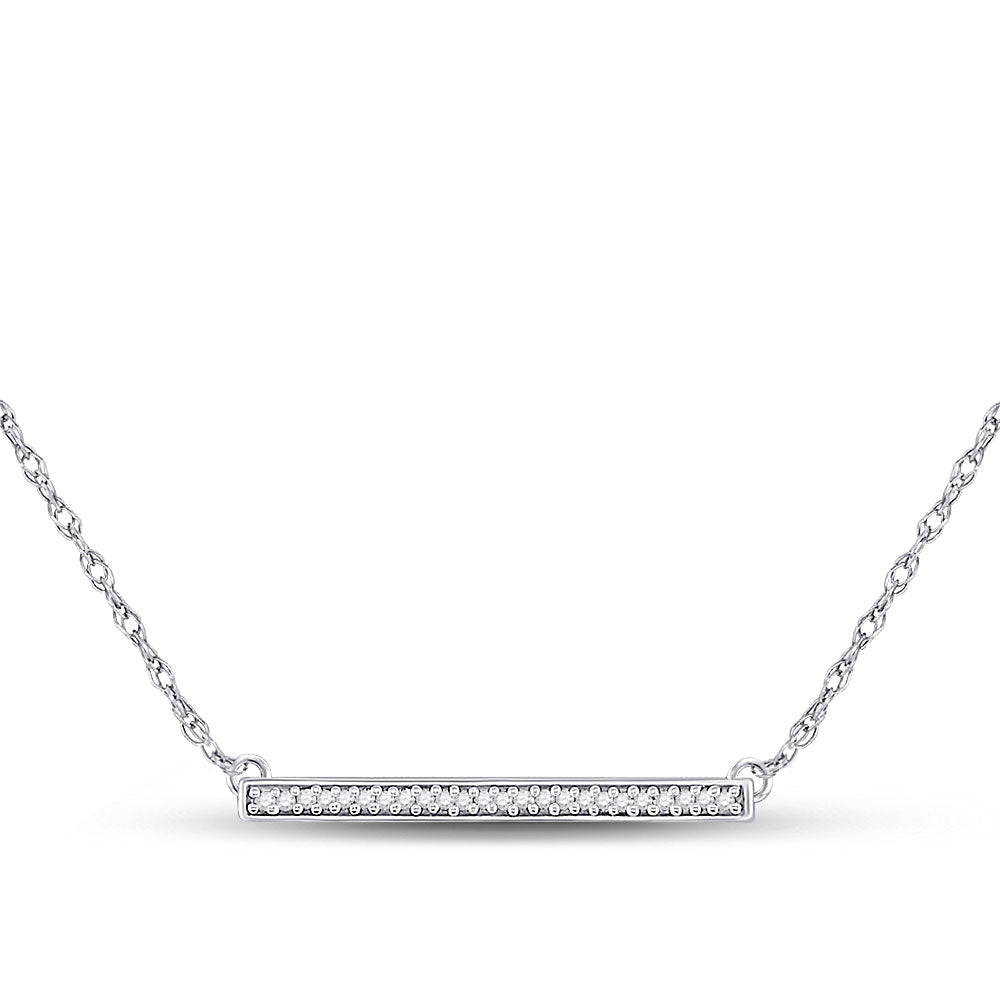 Gold Horizontal Bar Pendant Fashion Necklace 1/10 Cttw Round Natural Diamond Womens (0.88 grams)