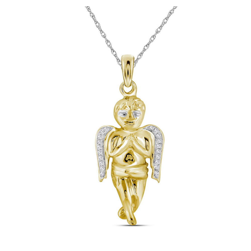 10kt Yellow Gold Mens Round Diamond Angel Charm Pendant 1/20 Cttw