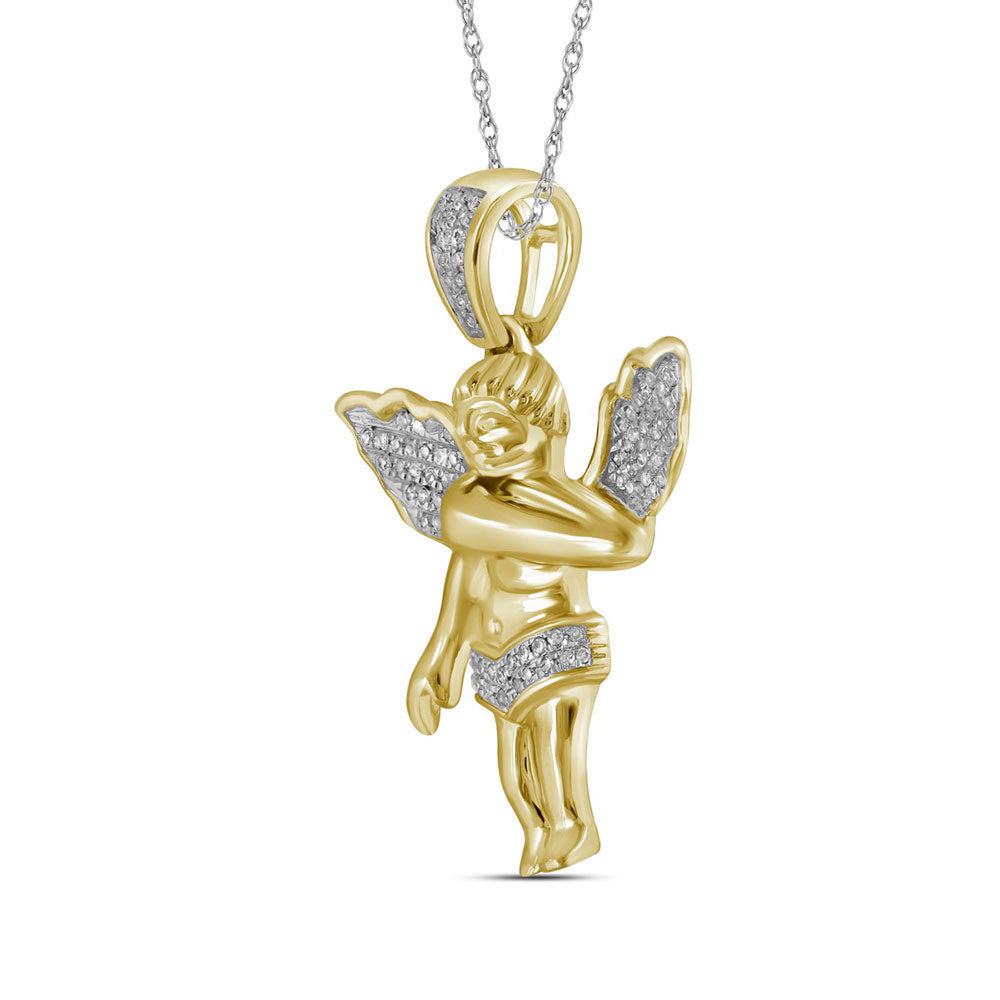 10kt Yellow Gold Mens Round Diamond Angel Charm Pendant 1/6 Cttw