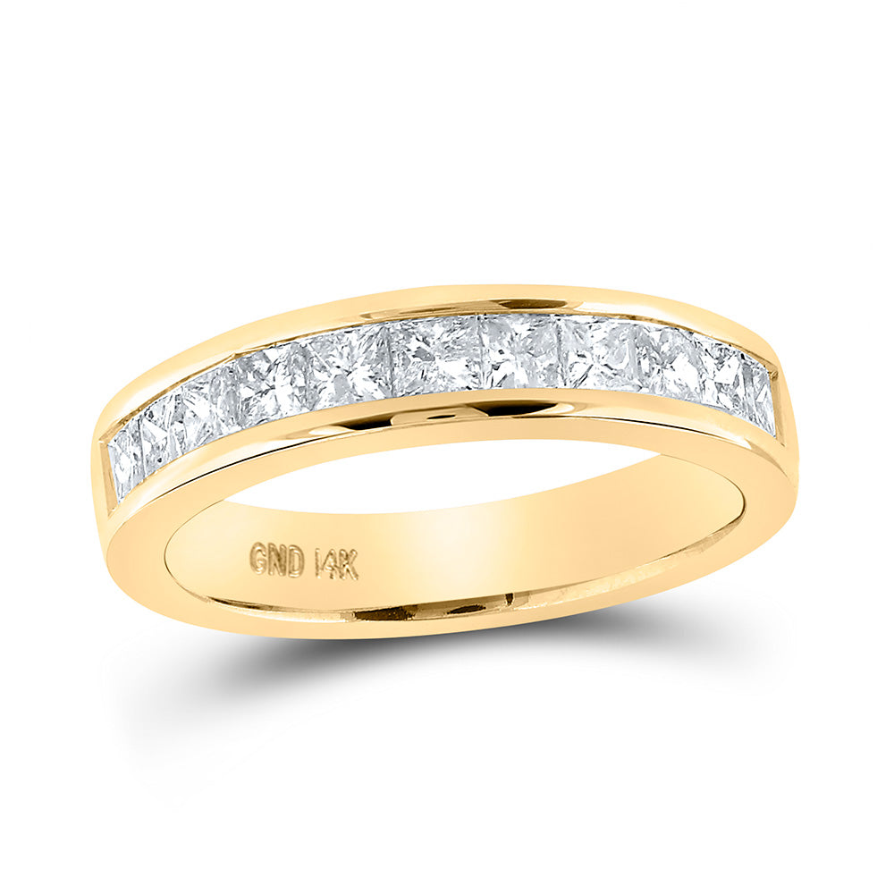 Gold Single Row Band Wedding Band 1 Cttw Princess Natural Diamond Womens (4.67 grams)