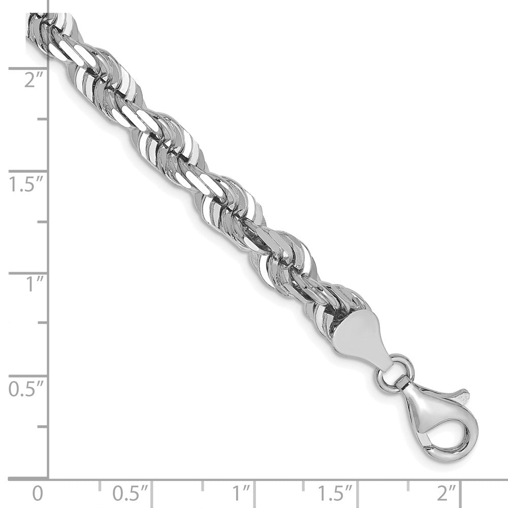 14k WG 6.5mm  D/C Rope with Fancy Lobster Clasp Chain Bracelet (27.62 grams)