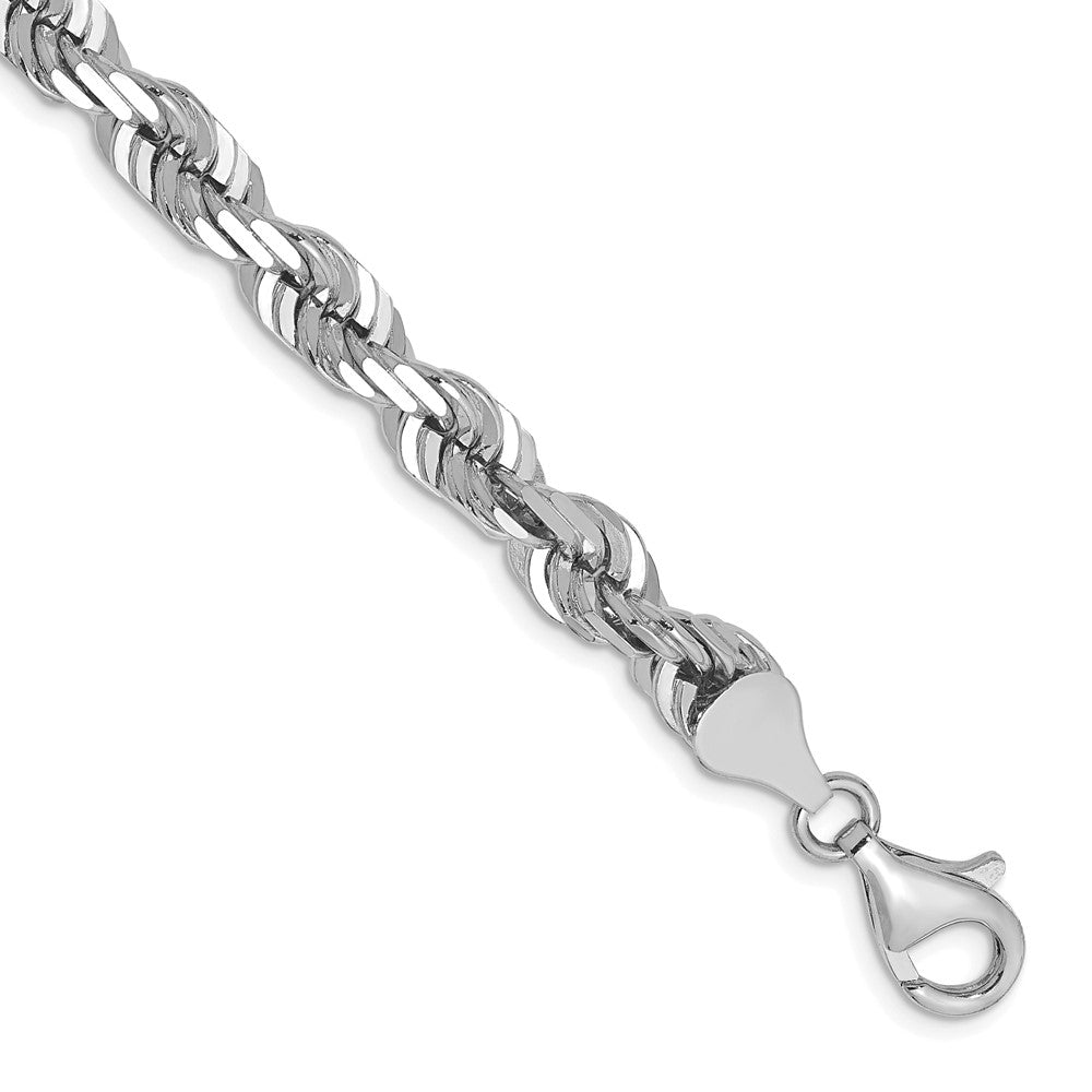 14k WG 6.5mm  D/C Rope with Fancy Lobster Clasp Chain Bracelet (27.62 grams)