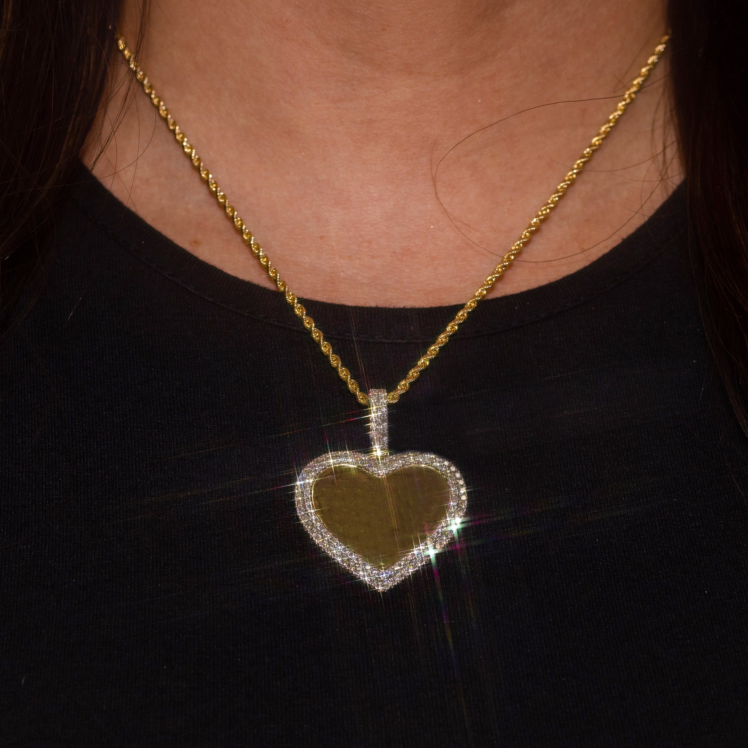 Gold Memory Heart Charm Pendant 2 Cttw Round Natural Diamond Mens