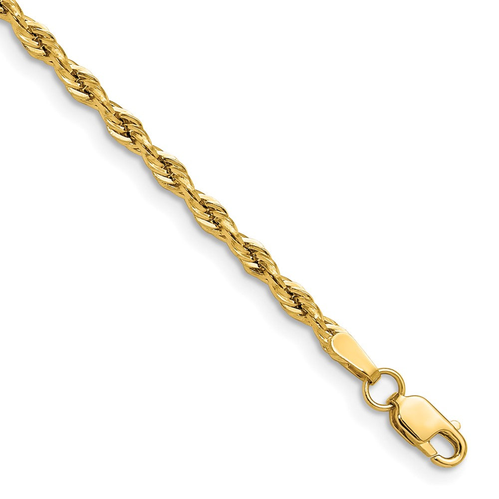 10k 2.5mm Semi-Solid Rope Chain Bracelet