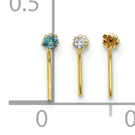 10k 1.5mm Set Of 3 CZ Nose Studs (0.1 grams)