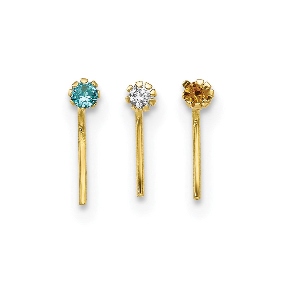 10k 1.5mm Set Of 3 CZ Nose Studs (0.1 grams)
