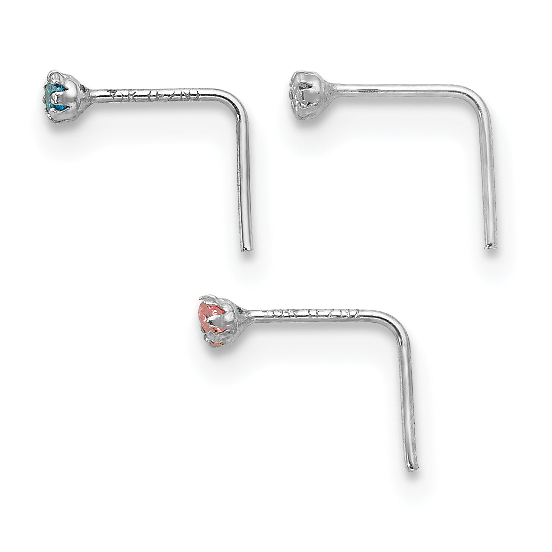 10k White Gold 1.5mm Set Of 3 CZ Nose Studs (0.1 grams)