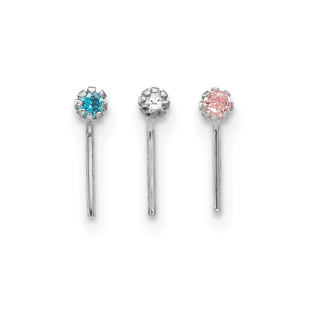10k White Gold 1.5mm Set Of 3 CZ Nose Studs (0.1 grams)