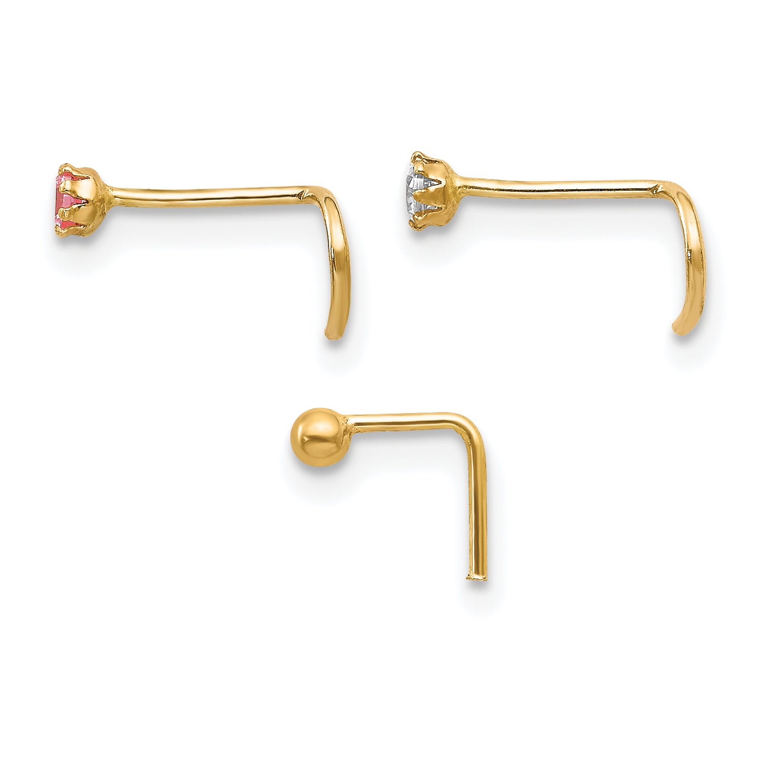 10k Set Of 3 CZ Nose Studs (0.28 grams)