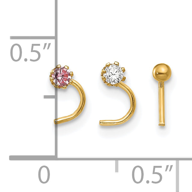 10k Set Of 3 CZ Nose Studs (0.28 grams)
