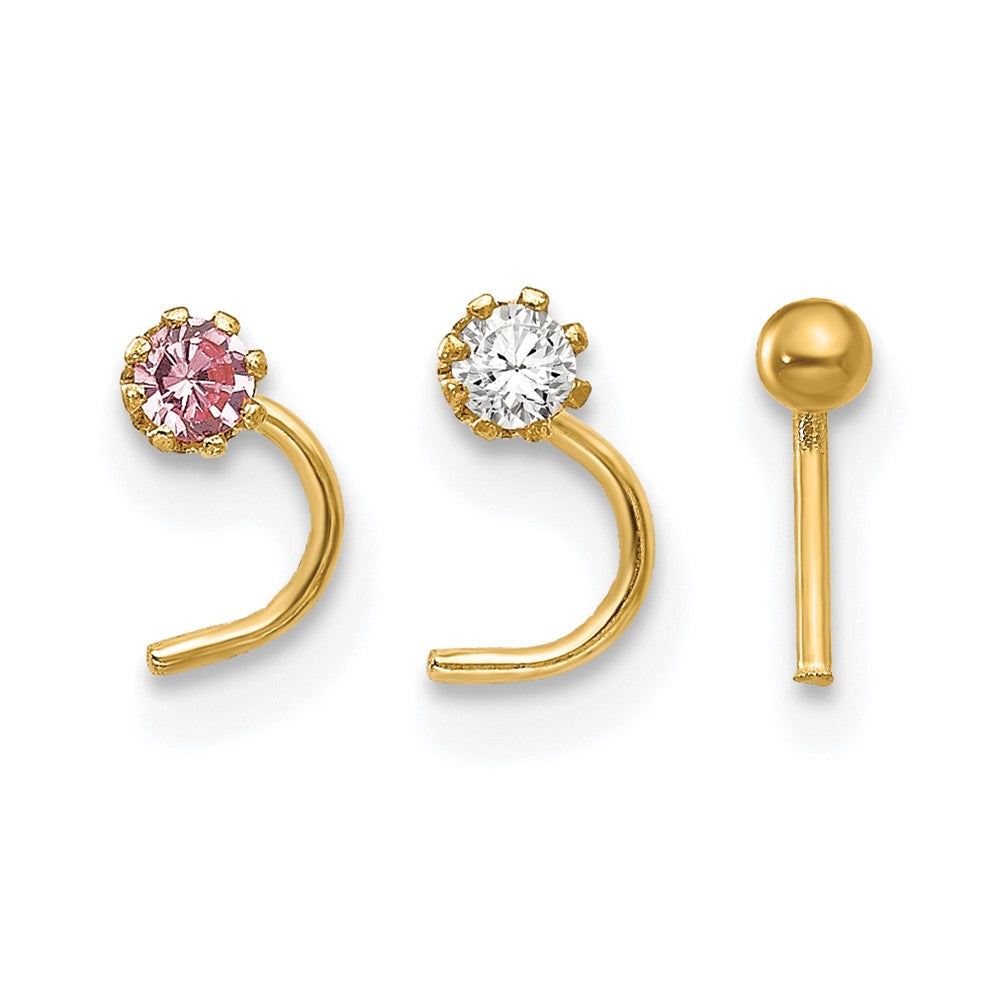10k Set Of 3 CZ Nose Studs (0.28 grams)