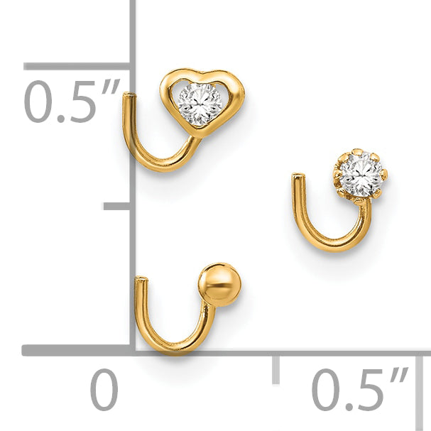 10k Set Of 3 CZ Nose Studs (0.28 grams)